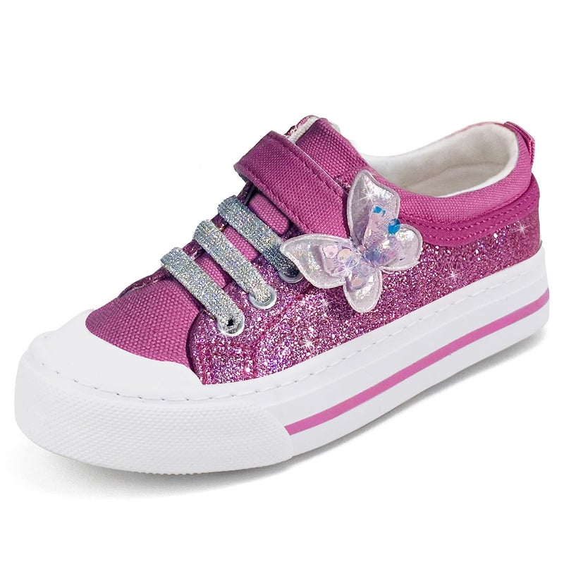Toandon Little Girls Kids Sneakers Glitter Walking Shoes Child Straps Buckle Hoop and Loop Low Top Non Slip Lightweight Sparkly Breathable Fashion Outdoor Purple Butterfly Size 13 - Image 1