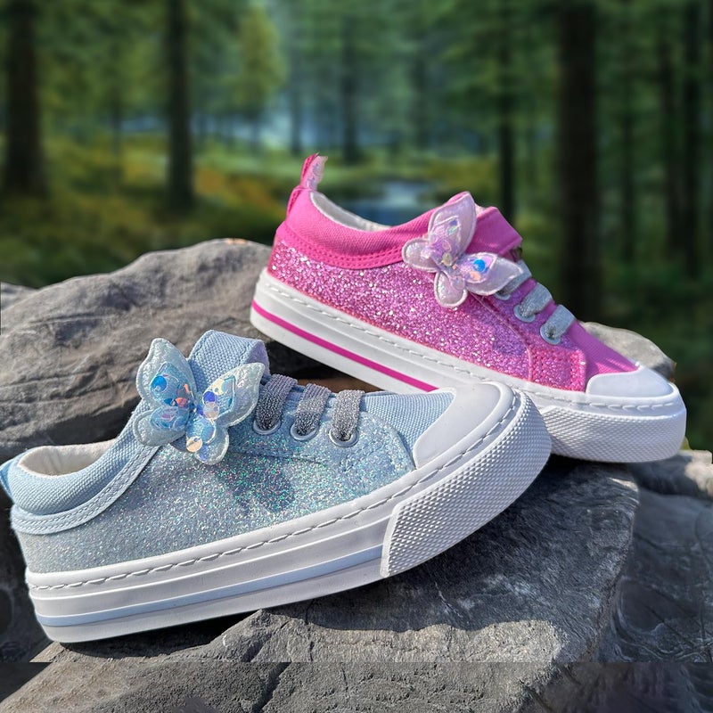 Toandon Little Girls Kids Sneakers Glitter Walking Shoes Child Straps Buckle Hoop and Loop Low Top Non Slip Lightweight Sparkly Breathable Fashion Outdoor Purple Butterfly Size 13 - Image 2
