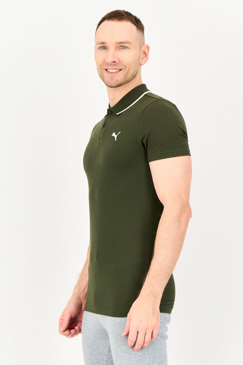 PUMA قميص بولو قصير الأكمام للرجال بتصميم نحيف، زيتوني - Image 3