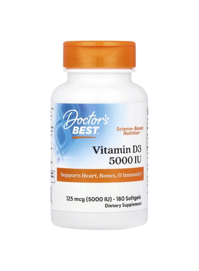 Doctor's Best, Vitamin D3, 125 mcg (5,000 IU), 180 Softgels (Packaging may vary)