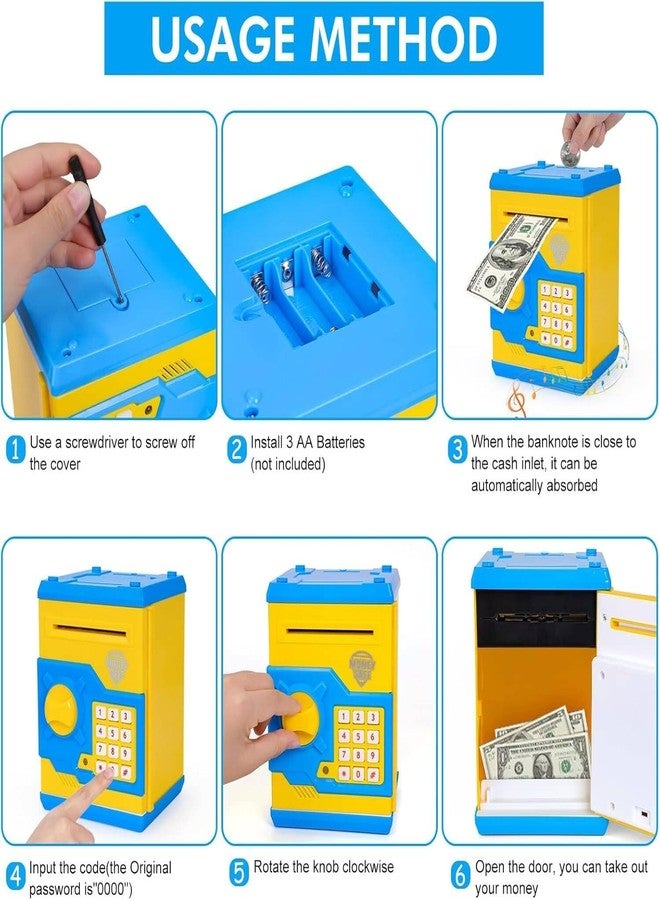 Magicwand Money Safe Kids Piggy Savings Bank with Electronic Lock【Pack of 1】【Yellow & Blue】 - Image 4
