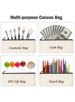 زي دكس حقيبة ZeeDix Blank DIY Craft Bag من القماش لحفظ الأقلام وحقيبة أدوات الزينة للسفر للتخزين، 8 قطع من الحقائب باللون البيج  - Image 4