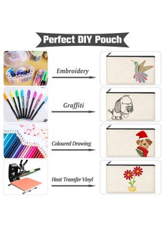 زي دكس حقيبة ZeeDix Blank DIY Craft Bag من القماش لحفظ الأقلام وحقيبة أدوات الزينة للسفر للتخزين، 8 قطع من الحقائب باللون البيج  - Image 5
