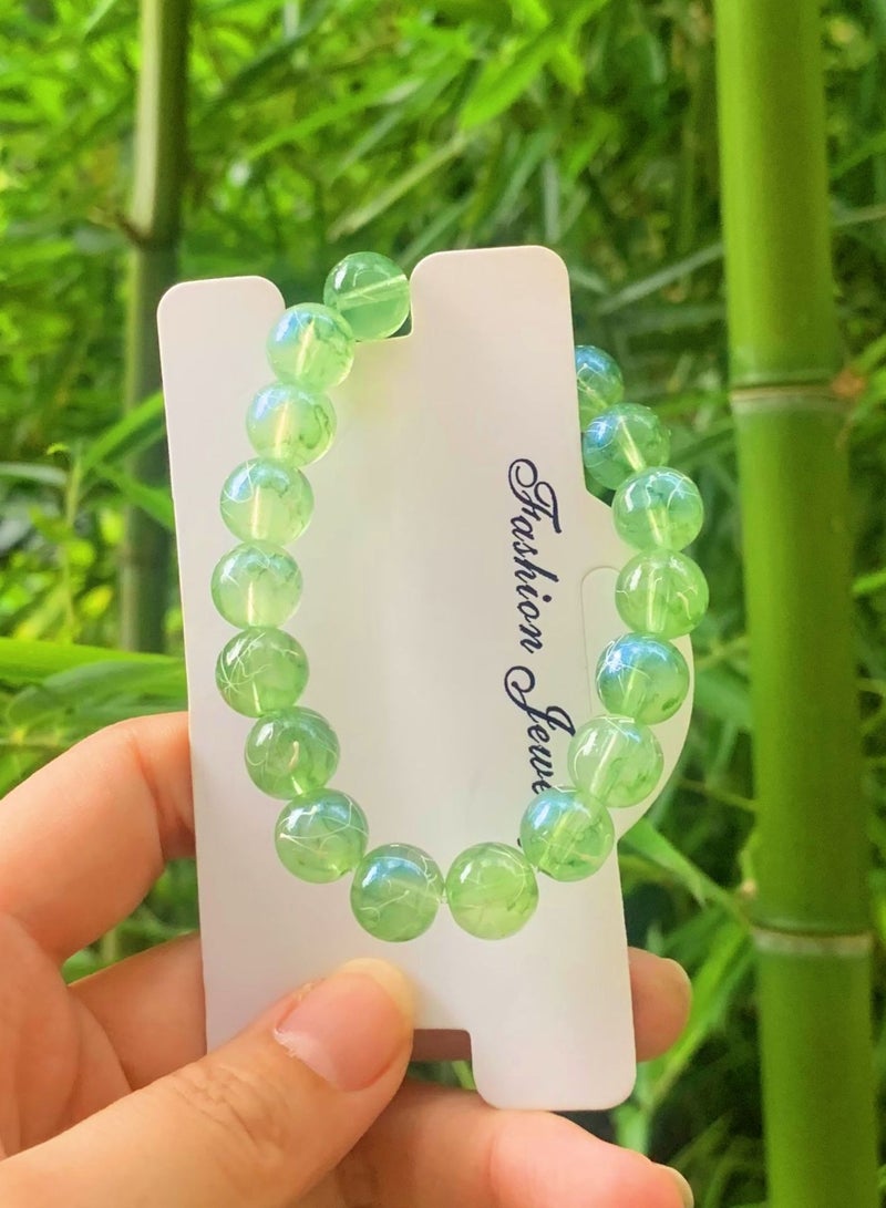 Traditional Fine Glazed Ice Cracked Bracelet 10MM Perfect Gift For Girls Lake Green
