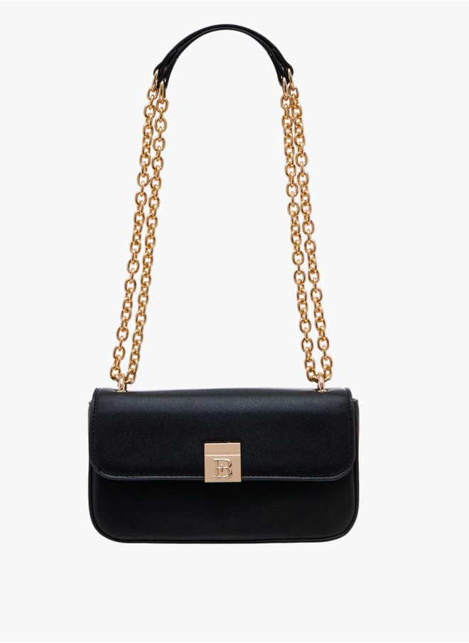 Flora Bella By Shoexpress Textured Crossbody Bag with Magnetic Flap Closure and Chain Strap