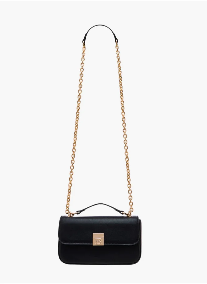 Flora Bella By Shoexpress Textured Crossbody Bag with Magnetic Flap Closure and Chain Strap