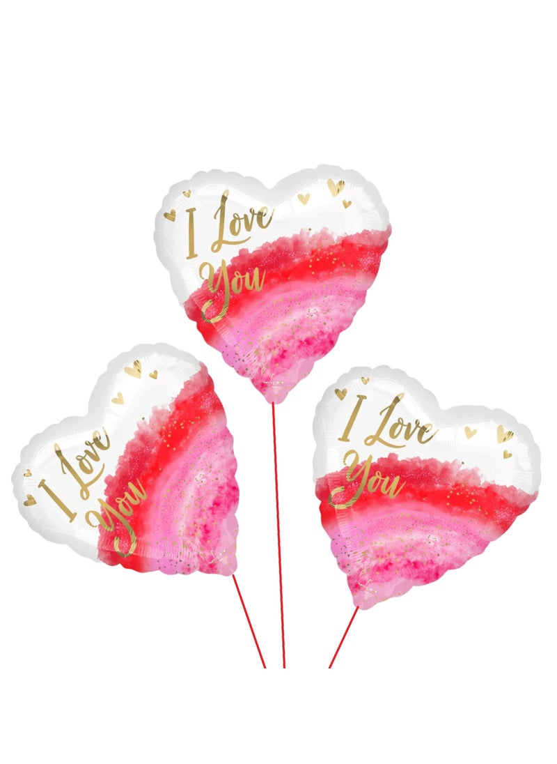 Boxwoods 3-Pieces Of Watercolor I Love You Printed Heart Shape Foil Balloons  - Image 1