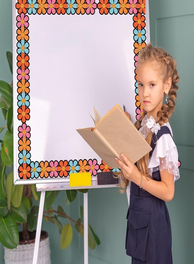 Whaline 32.8Ft Groovy Smile Daisy Flower Bulletin Board Borders Boho Retro Hippie Flower Happy Face Die-Cut Rolled Bulletin Board Trim for Back to School Classroom Office Chalkboard Decor - Image 4