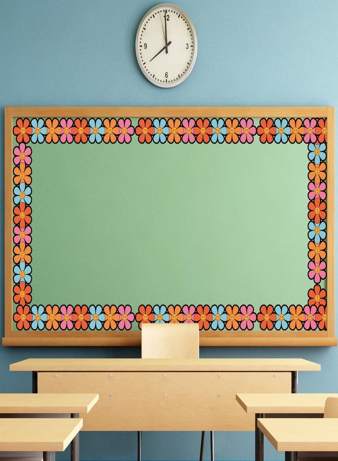 Whaline 32.8Ft Groovy Smile Daisy Flower Bulletin Board Borders Boho Retro Hippie Flower Happy Face Die-Cut Rolled Bulletin Board Trim for Back to School Classroom Office Chalkboard Decor - Image 5