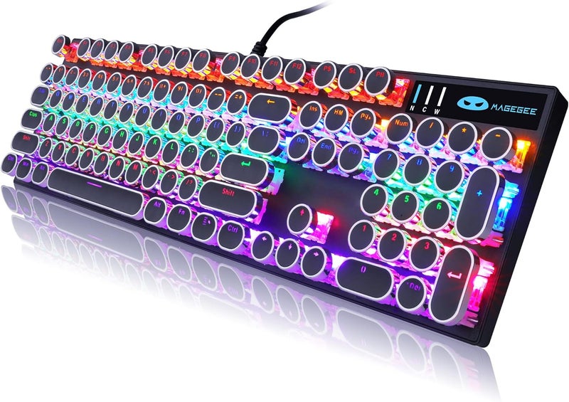 Camiysn Typewriter Style Mechanical Gaming Keyboard, Black Retro Punk Gaming Keyboard with RGB Backlit, 104 Keys Blue Switch Wired Cute Keyboards, Round Keycaps for Windows/Mac/PC - Image 1