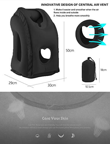 Kimiandy Inflatable Travel Pillow for Airplane, Neck Air Pillow for Sleeping to Avoid Neck and Shoulder Pain, Support Head and Lumbar, Used for Airplane, Car, Bus and Office (Black) - Image 5