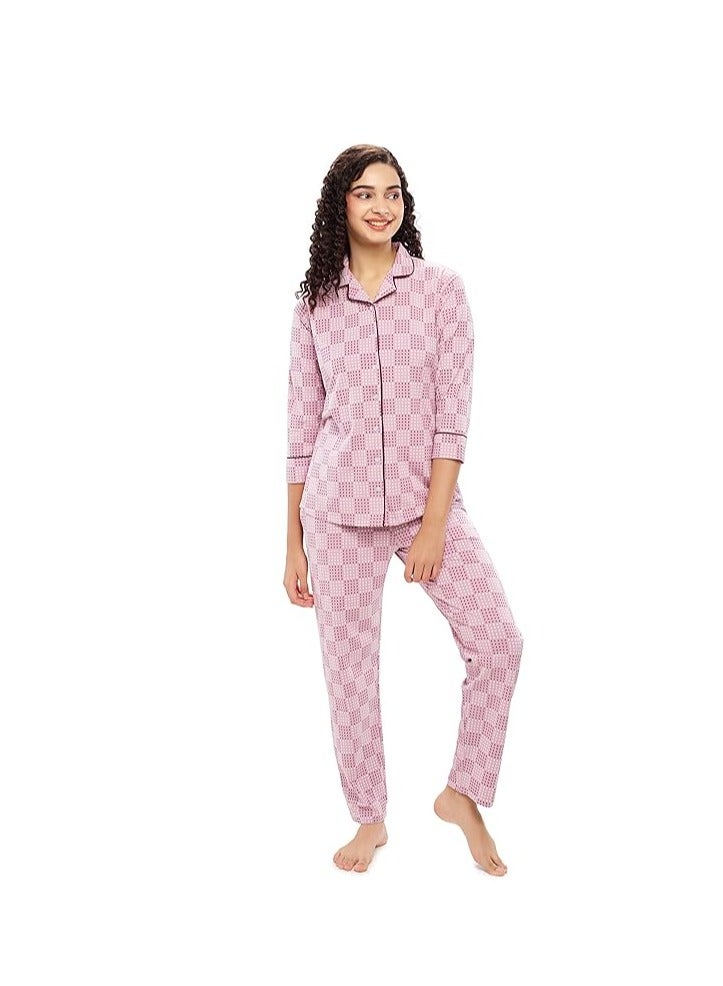 Accessorize Kingdom Women's Cotton Star & Dot Printed Night Suit Set Of Shirt & Pajama Set  - Image 1