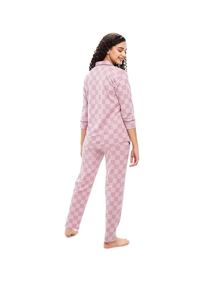 Accessorize Kingdom Women's Cotton Star & Dot Printed Night Suit Set Of Shirt & Pajama Set  - Image 4