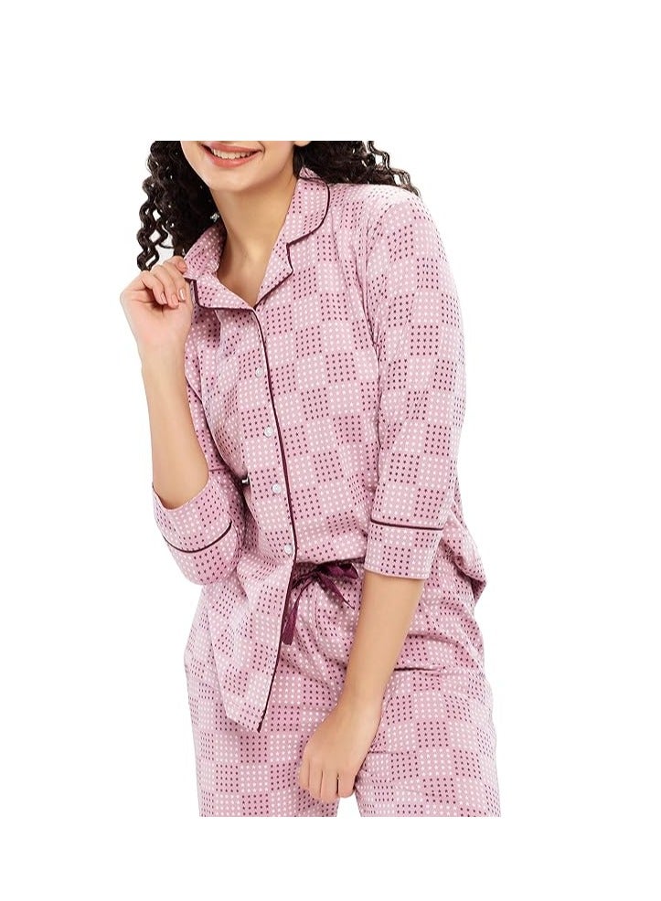 Accessorize Kingdom Women's Cotton Star & Dot Printed Night Suit Set Of Shirt & Pajama Set  - Image 2