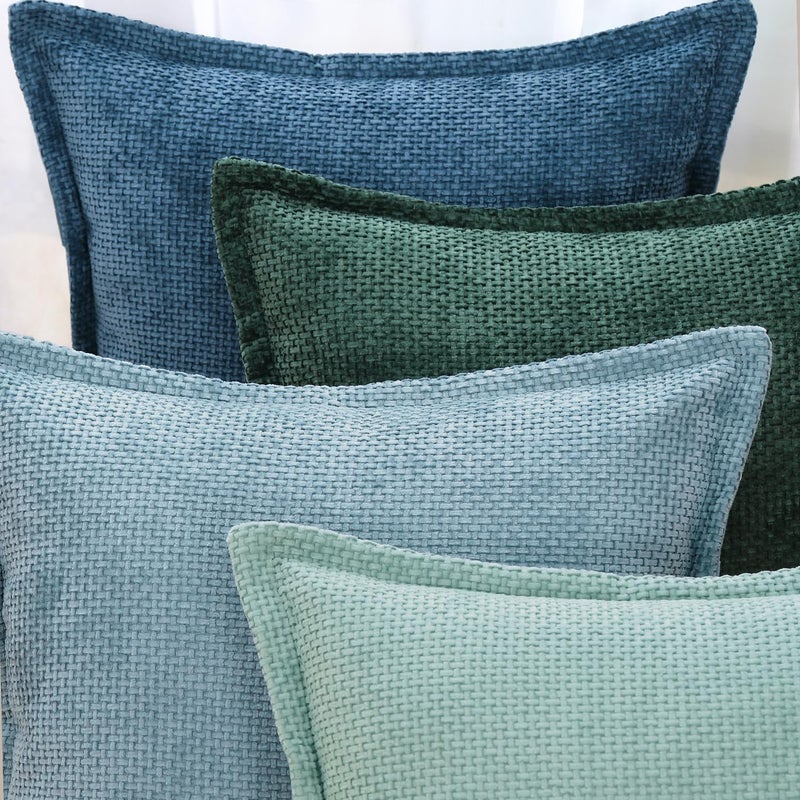 MADIZZ Decorative Chenille Velvet Throw Pillow Covers Set of 2 Soft Boho Textured Neutral Couch Throw Pillow for Bed Modern Farmhouse Home Decor for Sofa Livingroom Aqua Green 18x18 Inch - Image 5