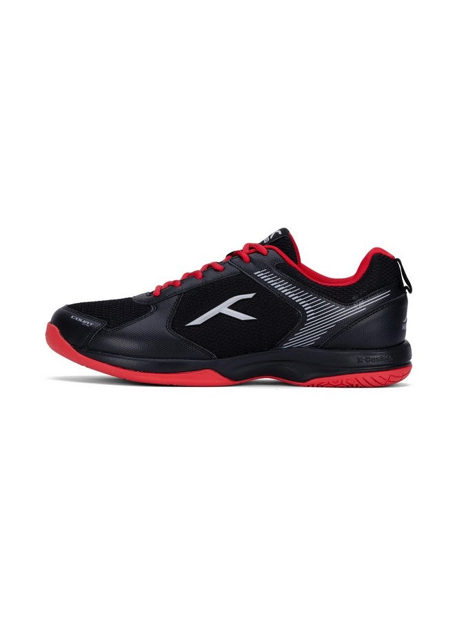 Unisex-Adult Court Star Badminton Shoes (Non Marking) | Also Perfect For Squash, Table Tennis, Volleyball, Basketball & Indoor Sports Lightweight Durable X-Cushion Protection (Black/Red, 2Uk)