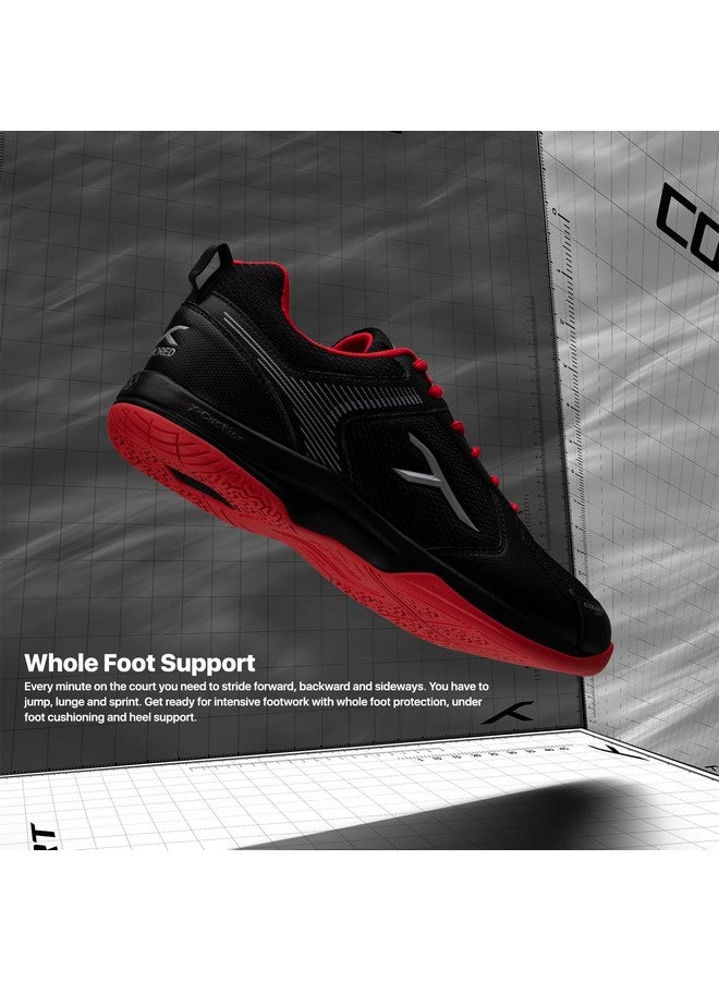 Unisex-Adult Court Star Badminton Shoes (Non Marking) | Also Perfect For Squash, Table Tennis, Volleyball, Basketball & Indoor Sports Lightweight Durable X-Cushion Protection (Black/Red, 2Uk)