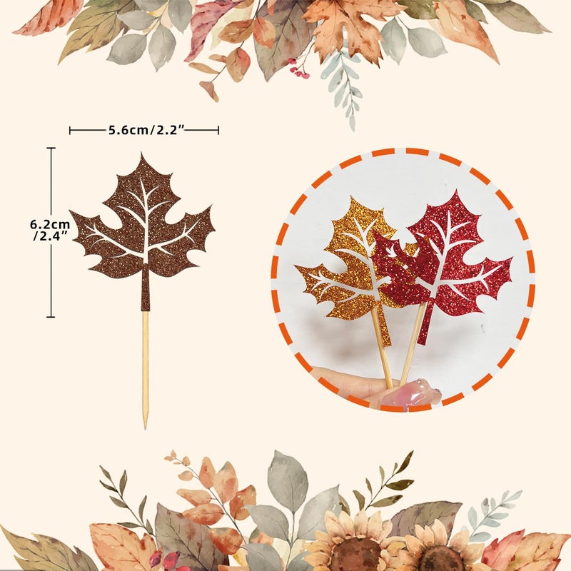 Moitkptt 24 Pcs Maple Leaf Cupcake Toppers for Fall Theme Decorations  Fall Leaf Cupcake Picks for Thanksgiving Day Decorations  Maple Leaves Cake Topper for Autumn Thanksgiving Party Decorations (Maple B) - Image 2