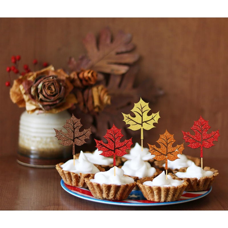 Moitkptt 24 Pcs Maple Leaf Cupcake Toppers for Fall Theme Decorations  Fall Leaf Cupcake Picks for Thanksgiving Day Decorations  Maple Leaves Cake Topper for Autumn Thanksgiving Party Decorations (Maple B) - Image 4