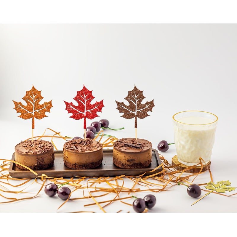 Moitkptt 24 Pcs Maple Leaf Cupcake Toppers for Fall Theme Decorations  Fall Leaf Cupcake Picks for Thanksgiving Day Decorations  Maple Leaves Cake Topper for Autumn Thanksgiving Party Decorations (Maple B) - Image 3