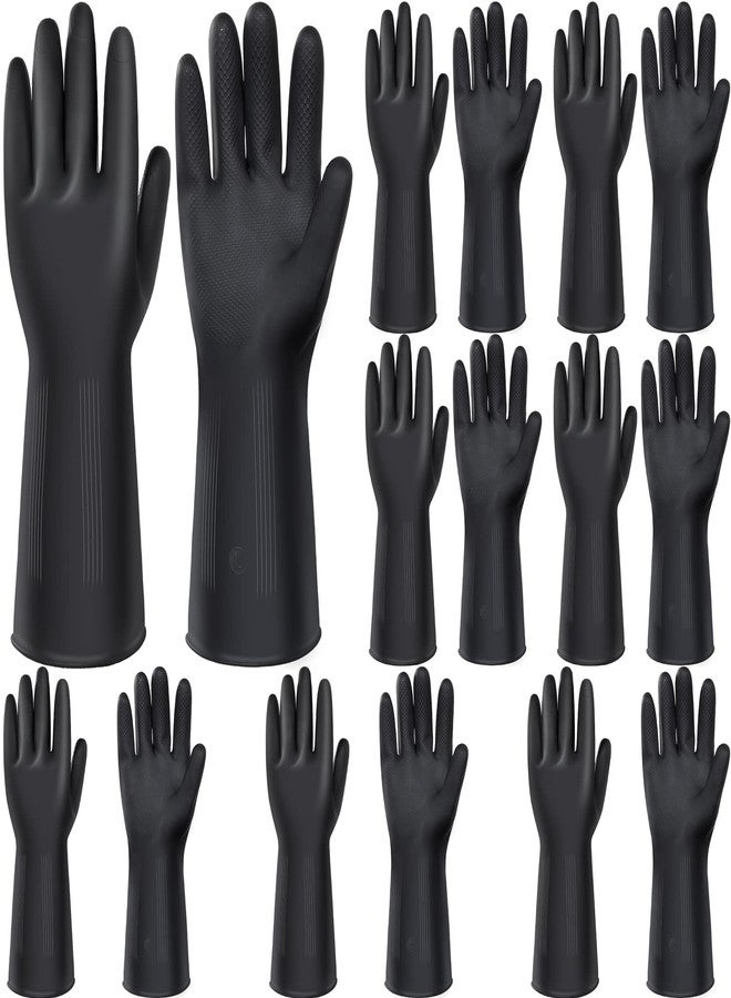 Chumia 8 Pairs Heavy Duty Rubber Gloves Industrial Chemical Resistant Latex Gloves Cleaning Gloves Black Gloves Men Protective Safety Work Waterproof Reusable Gloves for Car Home Lab, 12.6 x 4.5 Inches Large - Image 1