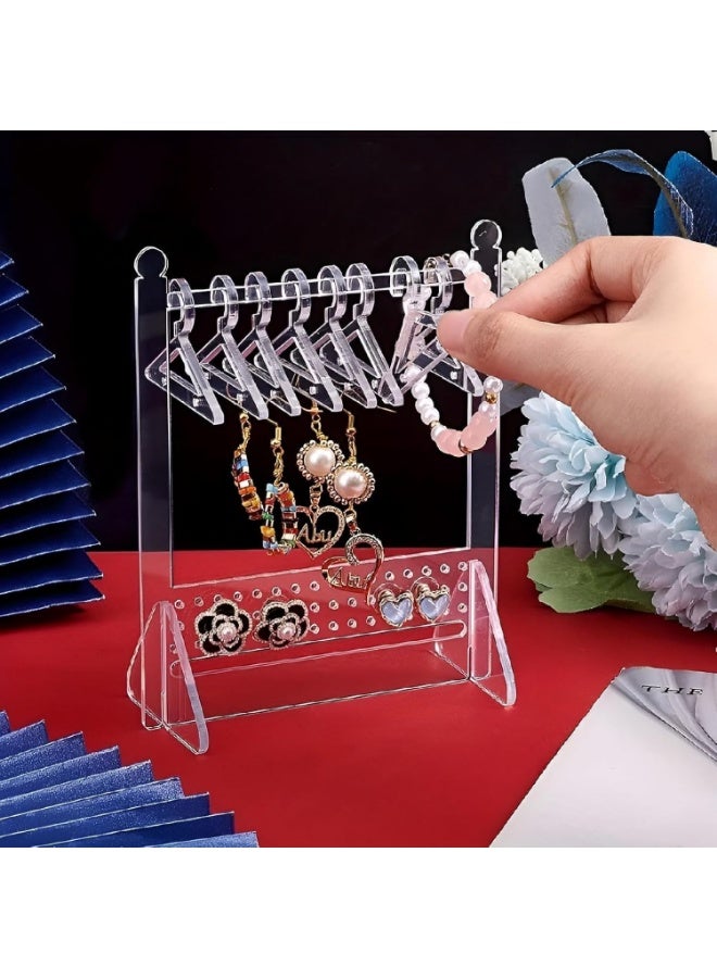 Clear Acrylic Earring Holder Jewelry Display Organizer with Clothes Hanger Design, Modern Earrings Stand for Accessories and Jewelry Storage, Space Saving Vanity and Retail Display Organizer - Image 2