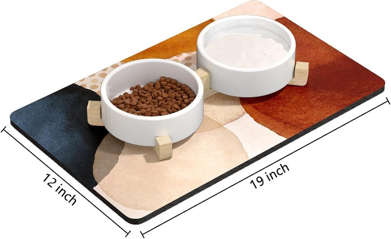 Rnivvi Dog Food Mat, 12" x 19" Absorbent Dog Cat Bowl Mat for Food and Water, Cute Anti-Slip Rubber Pet Feeding Rug Protect Floors, Puppy Placemat for Feeding & Watering Supplies, Abstract Stones - Image 2