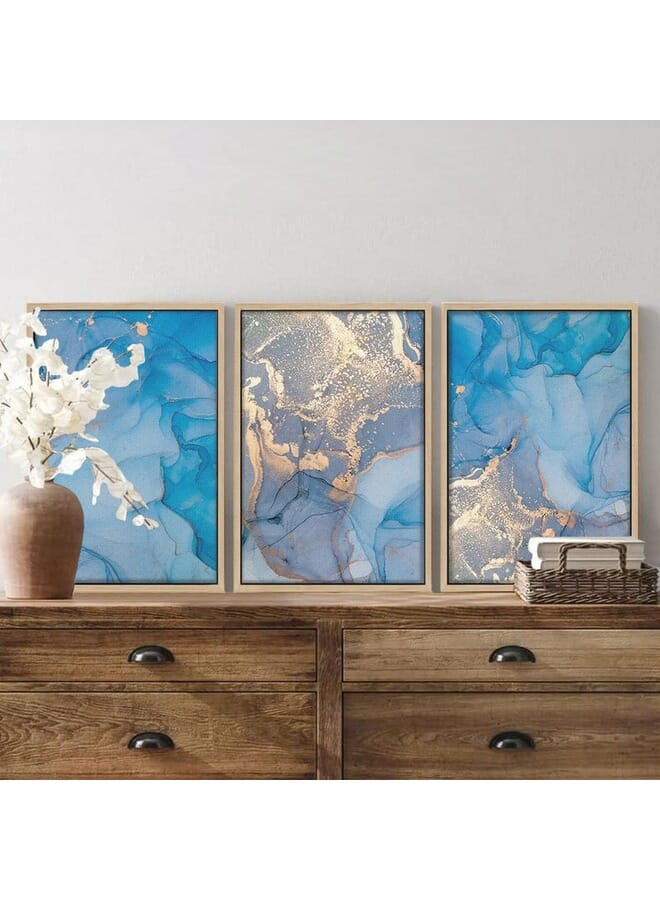 Home Gallery Set Of 3 Natural Luxury Abstract Fluid Framed Wall Art - Image 4