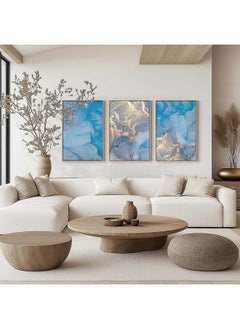 Home Gallery Set Of 3 Natural Luxury Abstract Fluid Framed Wall Art  - Image 2