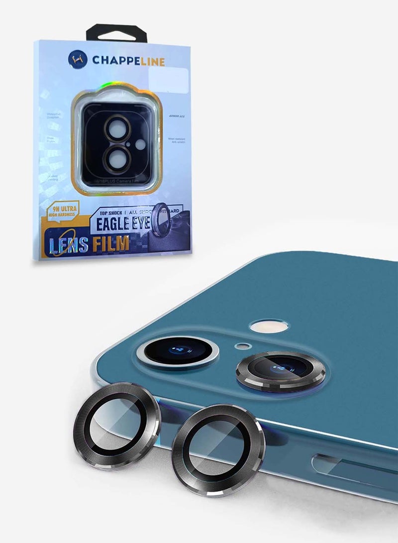 CHAPPELINE Apple iPhone 16 / iPhone 16 Plus 2024 CHAPPELINE Premium Alloy Ring Camera Lens Tempered Glass Protector Shield (MLHICR) - Clear/Black - Image 1