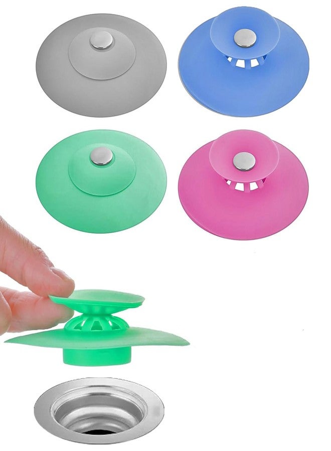 Thea Shower Drain Stopper - Silicone Bathtub Sink Stopper Hair Trap Hair Catcher Bathtub Drain Strainers Protectors Cover for Floor Laundry Kitchen and Bathroom (Pack of 4) - Image 1