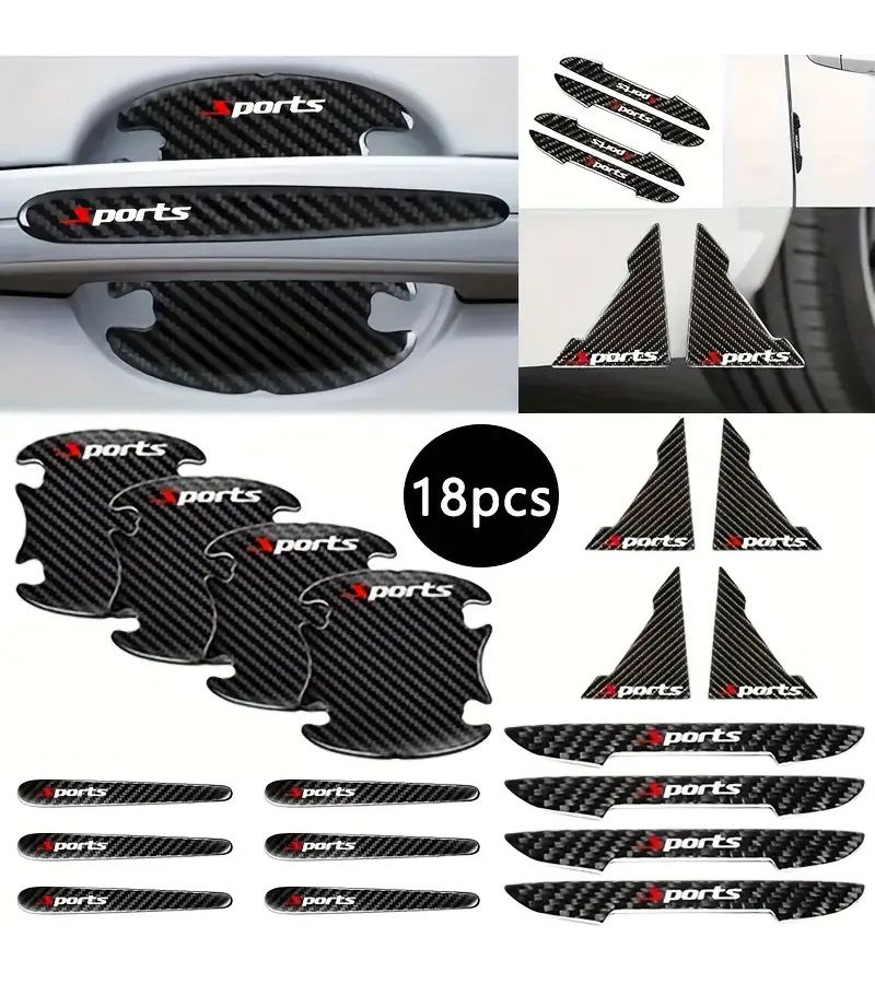Carbon Fiber 18 Piece Car Exterior Protection Set Door Edge Handle Shield Mirror Cover - Image 2