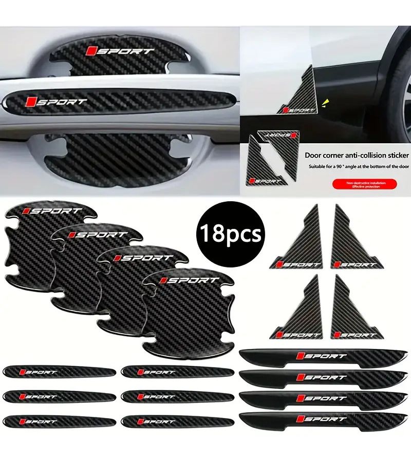 Carbon Fiber 18 Piece Car Exterior Protection Set Door Edge Handle Shield Mirror Cover - Image 1