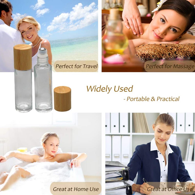 CREATIEE-PRO 12Pcs 10ml Glass Roll On Bottle with Bamboo Lid for Essential Oils, Creatiee Eco-friendly Refillable Clear Perfume Sample Bottles with Stainless Steel Roller Ball - Portable & Practicalâ€¦ - Image 5