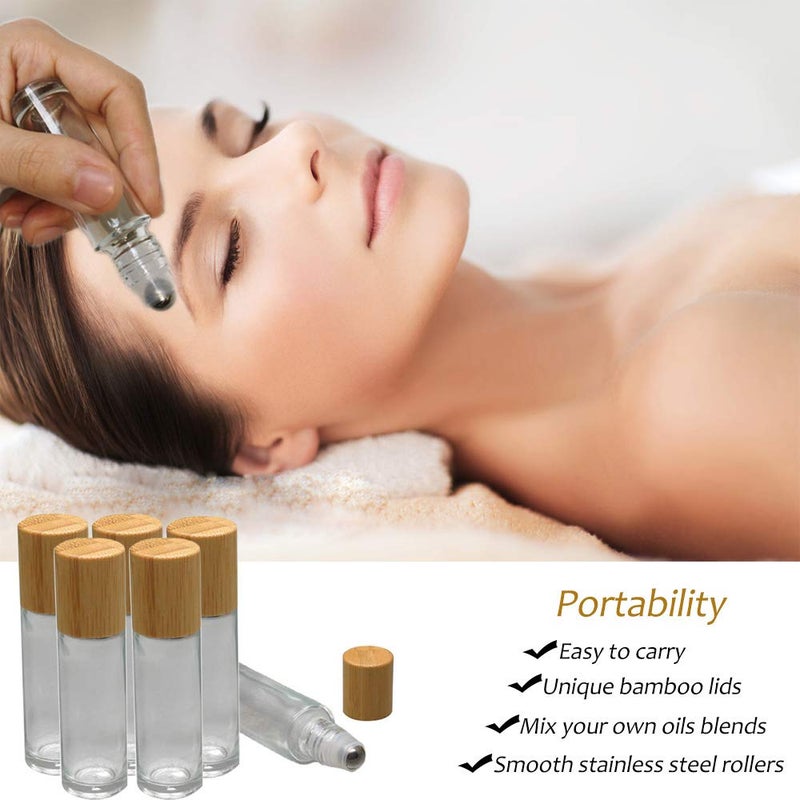 CREATIEE-PRO 12Pcs 10ml Glass Roll On Bottle with Bamboo Lid for Essential Oils, Creatiee Eco-friendly Refillable Clear Perfume Sample Bottles with Stainless Steel Roller Ball - Portable & Practicalâ€¦ - Image 2