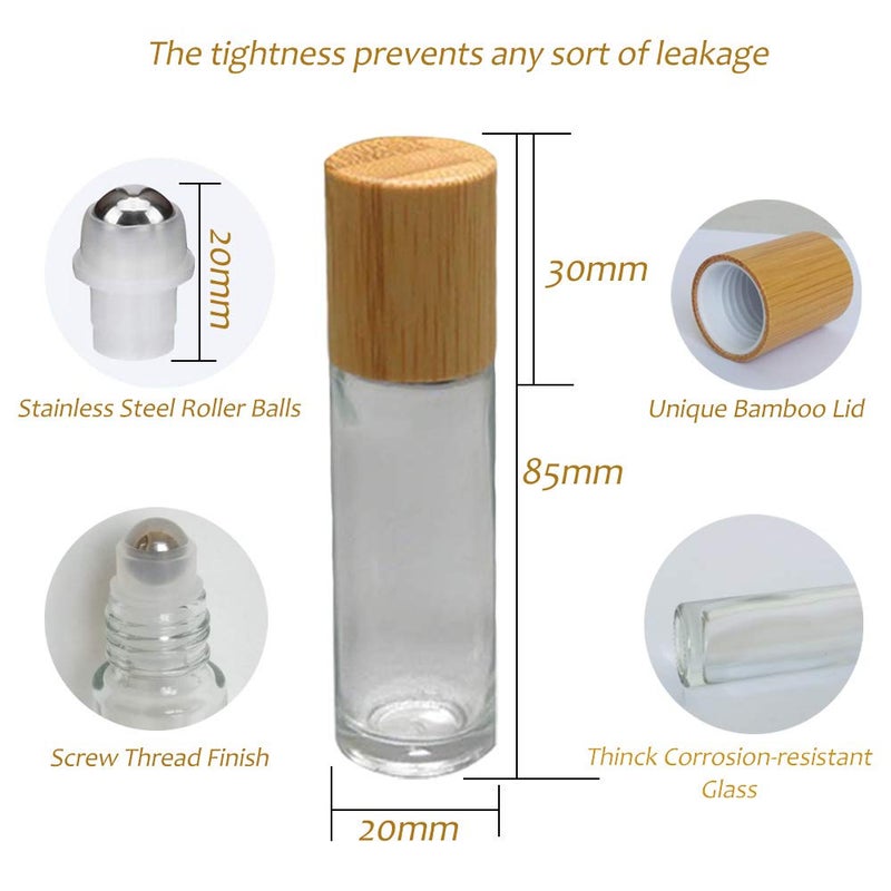 CREATIEE-PRO 12Pcs 10ml Glass Roll On Bottle with Bamboo Lid for Essential Oils, Creatiee Eco-friendly Refillable Clear Perfume Sample Bottles with Stainless Steel Roller Ball - Portable & Practicalâ€¦ - Image 3