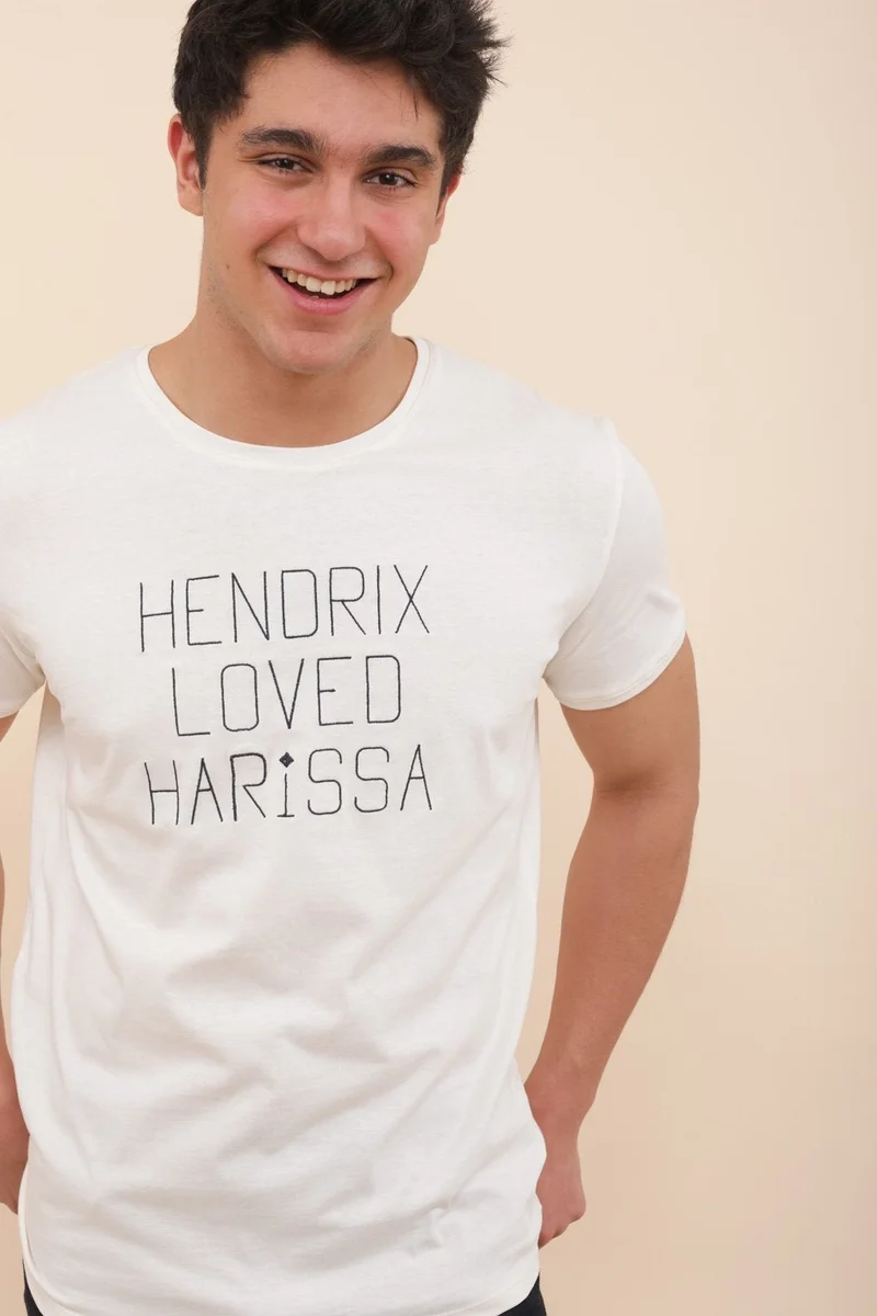 Lyoum Hendrix Loved Harissa Embroidered T-Shirt 100% Cotton