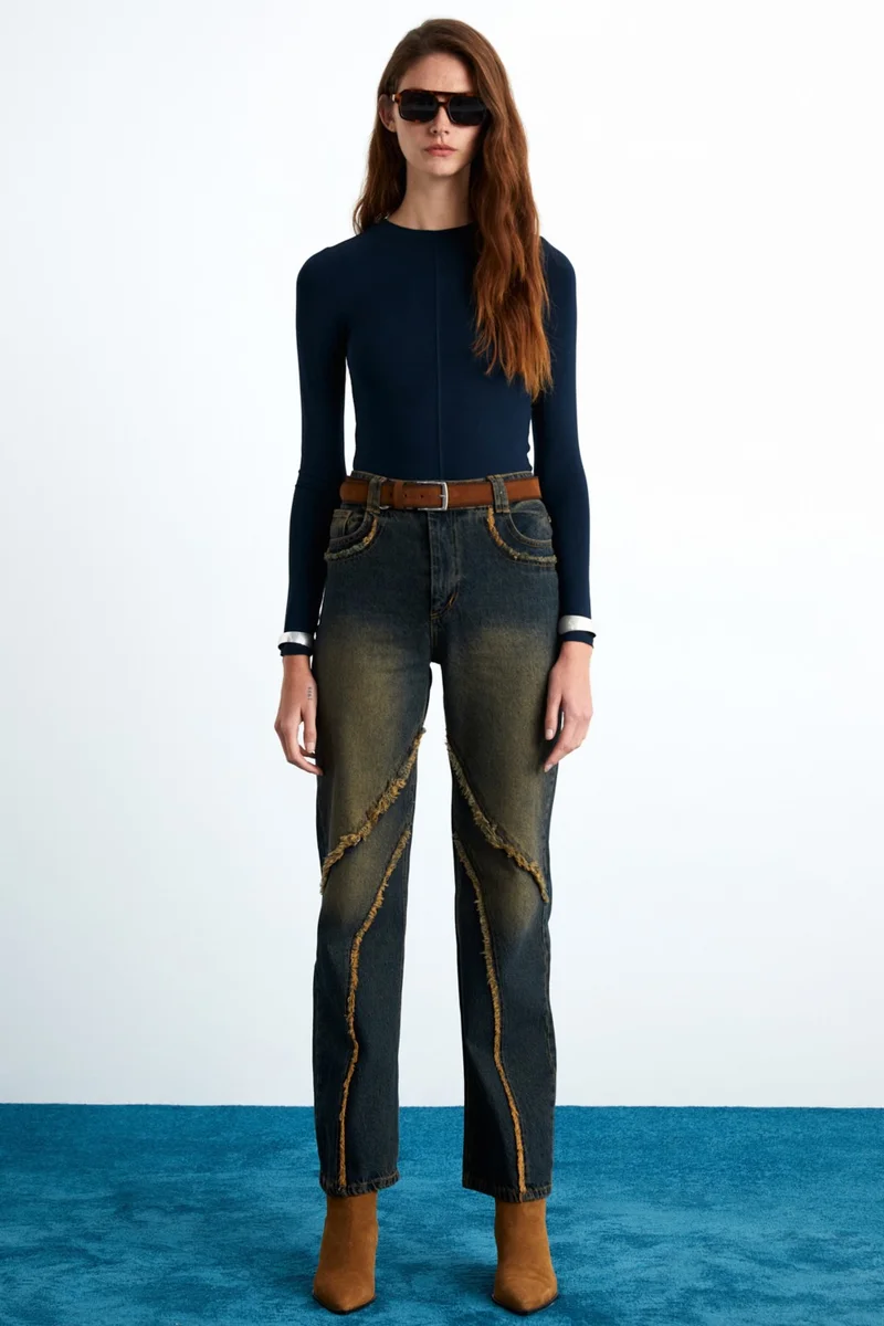 جريميلانج Yensi Women's Viscose Round Neck Slim Fit Navy Blue Blouse