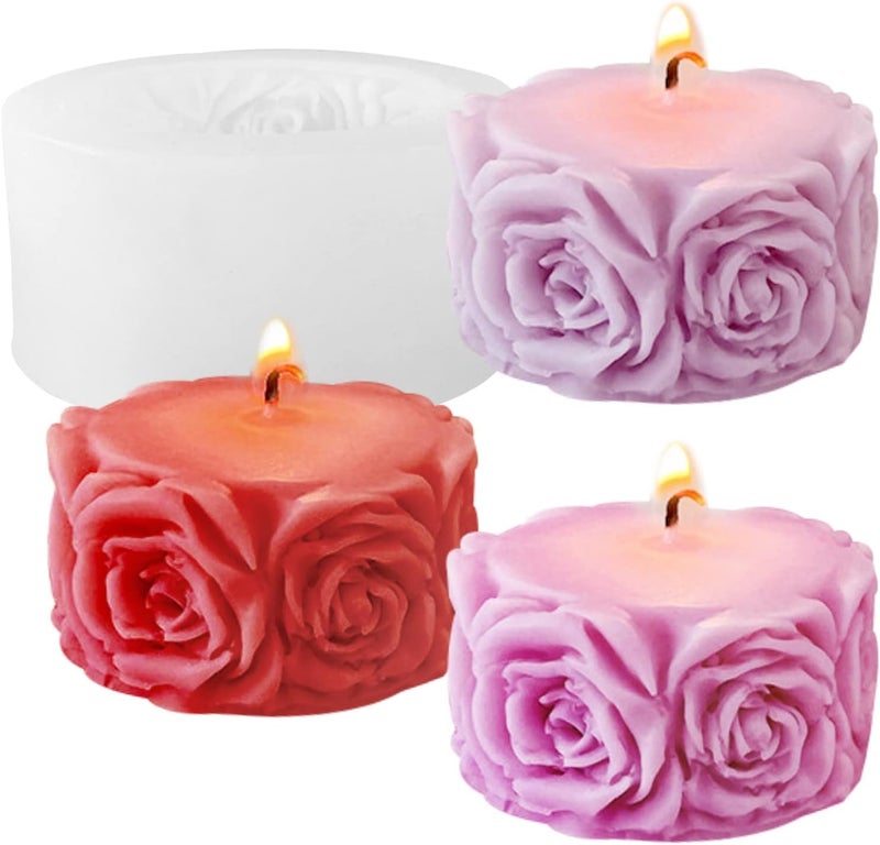 Skytail Rose Flower Column Candle Molds Valentine's Day Cylinder Resin Casting Mold for Candle Making Resin Casting Silicone Mold for DIY Candle Making Polymer Clay Craft Plaster - Image 1