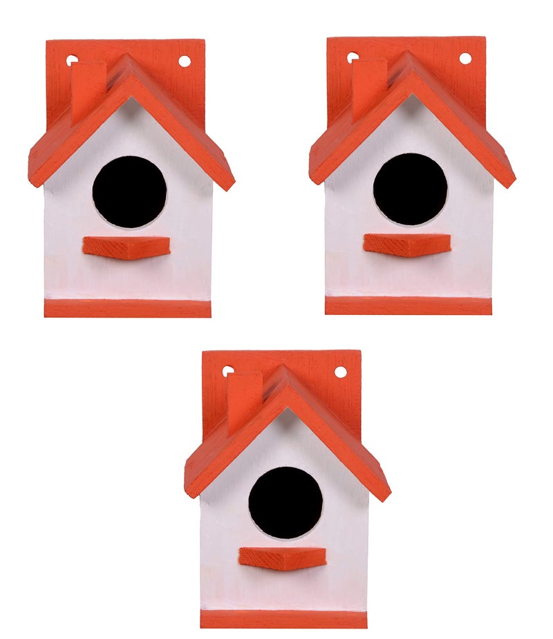 Cket Bird House Nest Box Breeding House for Sparrow, Budgies and Finches Eco Friendly Pure Wooden for Garden Balcony Hanging 02 (Pack of 3) - Image 1