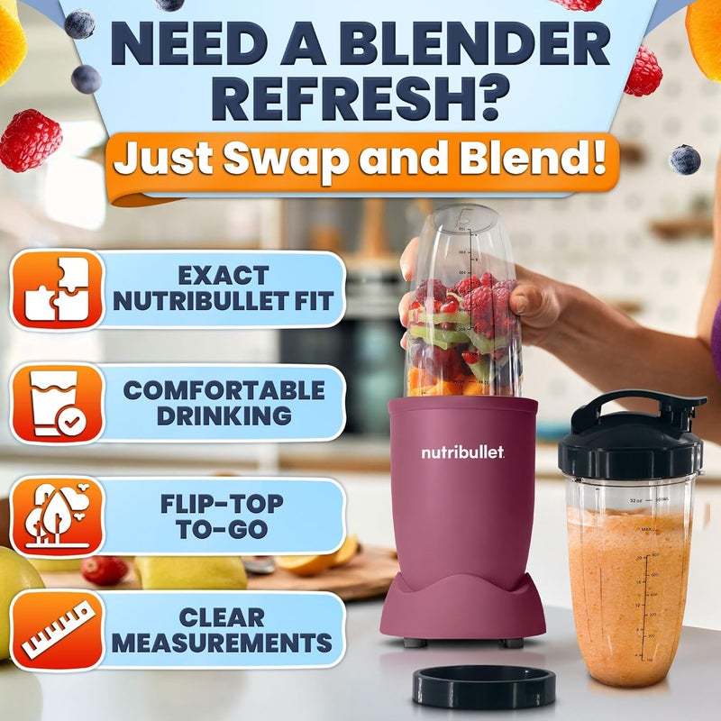 KETAR Bullet Blender Cups 32 oz - Blender Cup Replacement 7 Pieces Set Compatible with 600W and Pro 900W High-Speed Systems - Stainless Steel Extractor Blade for Mixing, Smoothies, Juicing, and More - Image 4