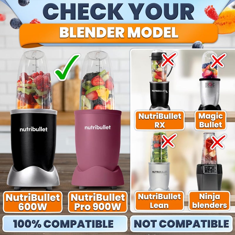 KETAR Bullet Blender Cups 32 oz - Blender Cup Replacement 7 Pieces Set Compatible with 600W and Pro 900W High-Speed Systems - Stainless Steel Extractor Blade for Mixing, Smoothies, Juicing, and More - Image 5