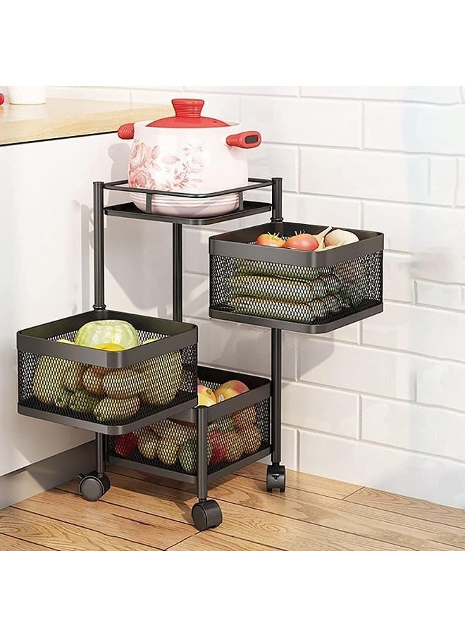 sulfar Sulfar Multi Purpose Trolley Storage Organizer and Kitchen Accessories Items for Kitchen Storage Rack Square Design Fruits & Vegetable Onion Cutlery (Matt Black, 3 Layer Drawer)  - Image 1