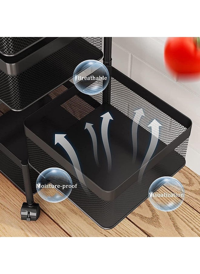 sulfar Sulfar Multi Purpose Trolley Storage Organizer and Kitchen Accessories Items for Kitchen Storage Rack Square Design Fruits & Vegetable Onion Cutlery (Matt Black, 3 Layer Drawer)  - Image 4
