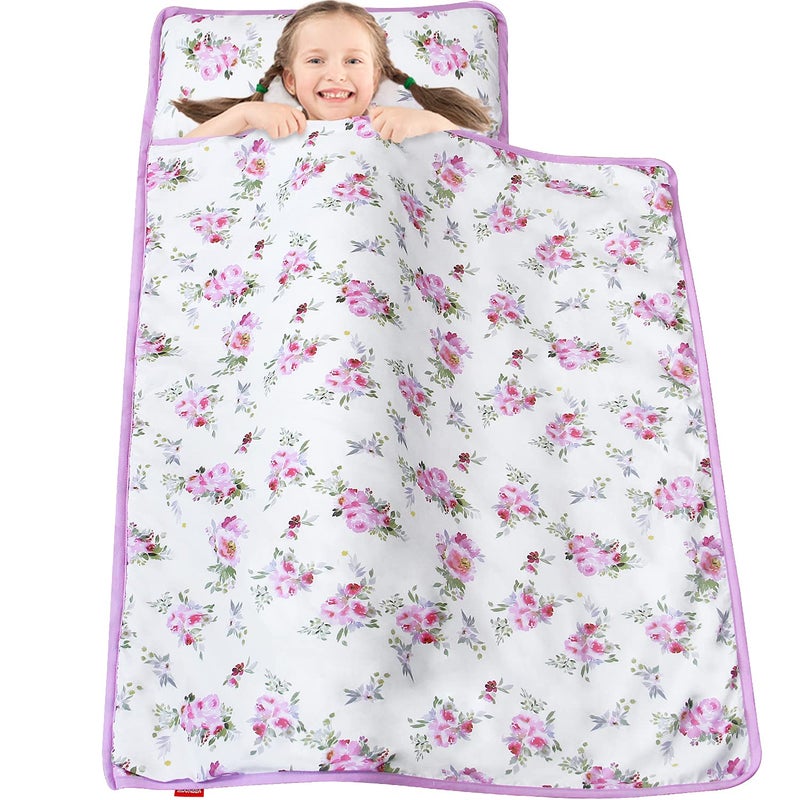 Moonsea Toddler Nap Mat for Girls Floral, Toddlers Sleeping Mat with Fleece Blanket, Lightweight Perfect for Toddlers Preschool, Daycare, Travel Sleeping Bag, Fit Standard Cot - Image 4