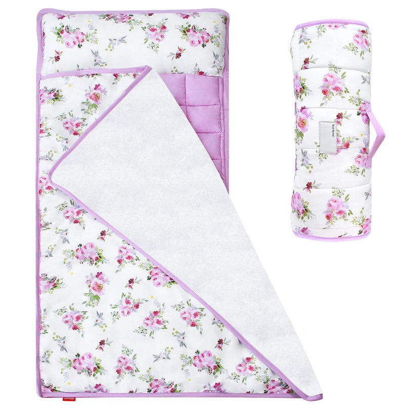 Moonsea Toddler Nap Mat for Girls Floral, Toddlers Sleeping Mat with Fleece Blanket, Lightweight Perfect for Toddlers Preschool, Daycare, Travel Sleeping Bag, Fit Standard Cot - Image 1