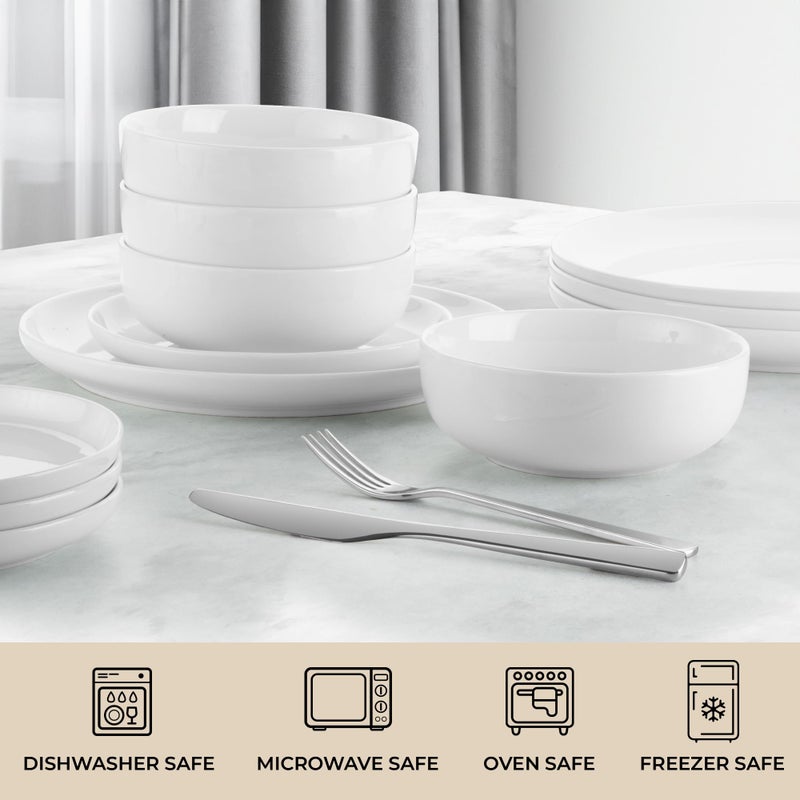 Zulay Kitchen Nova Porcelain Dinnerware Set, Service For 4 - Chip & Scratch Resistant White Plates And Bowls Sets - Microwave & Dishwasher Safe - White - Image 4