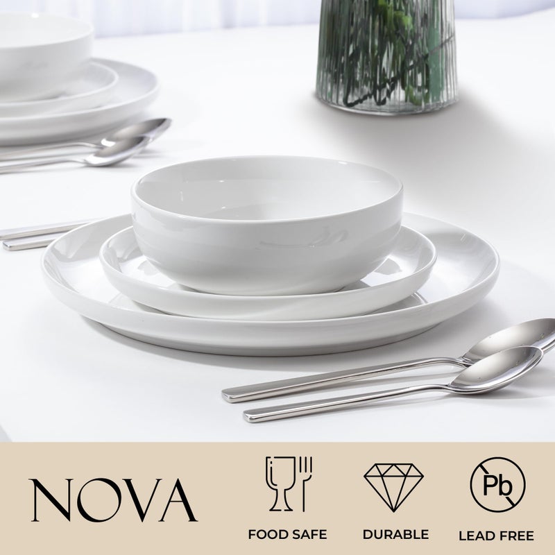 Zulay Kitchen Nova Porcelain Dinnerware Set, Service For 4 - Chip & Scratch Resistant White Plates And Bowls Sets - Microwave & Dishwasher Safe - White - Image 2