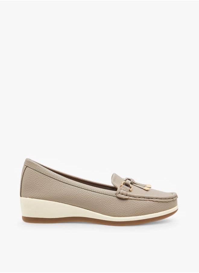 Le Confort Women Textured Slip-On Loafers with Tassel and Wedge Heel  - Image 3
