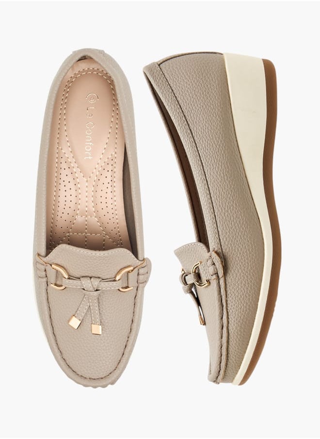 Le Confort Women Textured Slip-On Loafers with Tassel and Wedge Heel  - Image 1